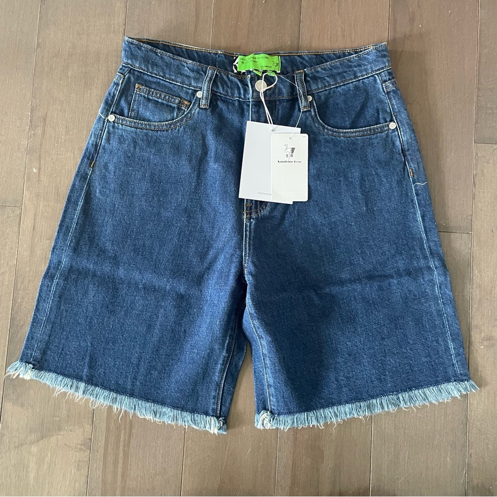 Sandrine Rose Free People Denim Raw Hem Bermuda Shorts NWT Size 30 MSRP $138